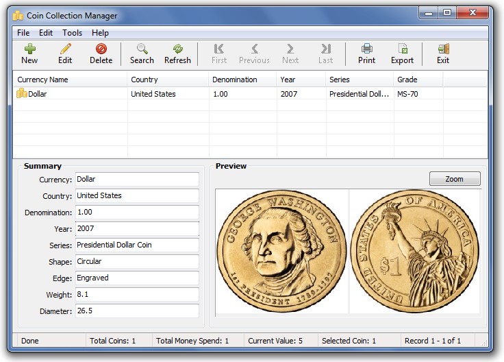 Coin Collection Manager screen shot