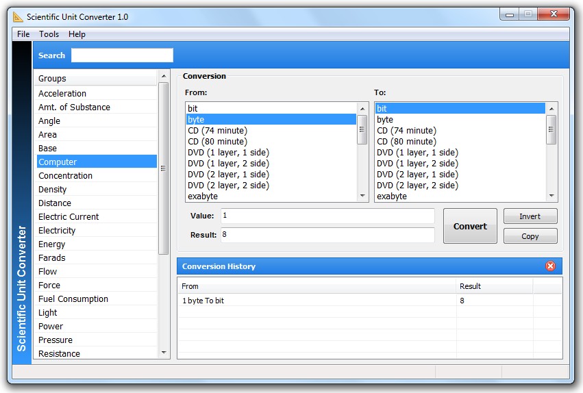 Windows 7 Scientific Unit Converter 1.0 full